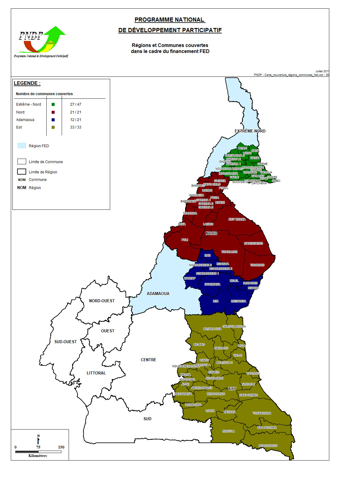 Régions et Communes couvertes dans le cadre du financement FED